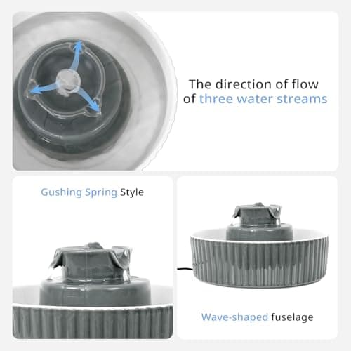 Waatoos Ceramic Cat Water Fountain, 2.1L/71oz Cupcake Pet Water Fountain for Cats and Dogs, Automatic Pet Drinking Fountain with Pump, Filter & Foam (Dark Grey) 8