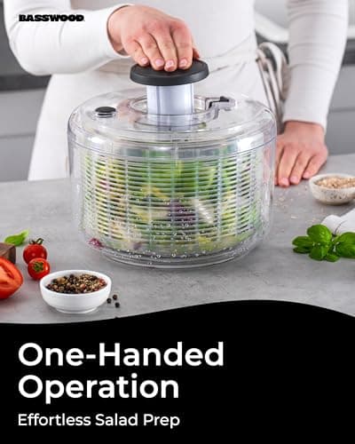 BASSWOOD Pump Salad Spinner with Bowl and Colander - Quick and Easy Multi-Use Lettuce Spinner, Vegetable Dryer, Fruit Washer, Pasta and Fries Spinner - 4.7 Qt 5