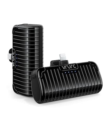 VRURC Mini Portable Charger for iPhone, 2-Packs Power Bank with Built in Cable Small & Compact Cute Phone Battery Pack Compatible with iPhone 14/13/12/11/X/8/7/Pro/Max/AirPods Pro, 2 * 3500mAh-Black