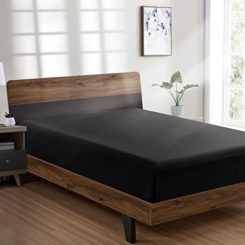 FreshCulture Queen Fitted Sheet - Hotel Quality, Ultra Soft & Breathable Brushed Microfiber, Deep Pocket, Cooling Fitted Sheets for Queen Size Bed (Black)
