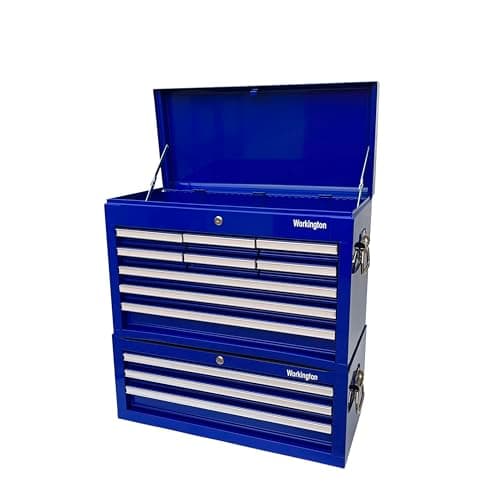 Workington Professional Industrial Portable Metal Tool Chest with 9 Drawers, 26" 9-Drawer Tool Chest Cabinet with Ball Bearing Drawer Slides, Steel Tool Storage Box Organizer 4016 Blue 7