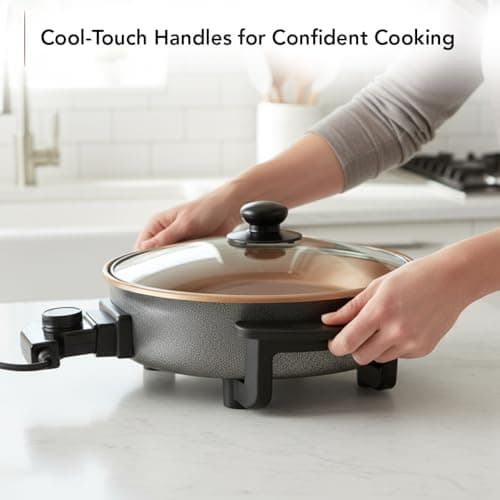 OVENTE 11.5-Inch Electric Skillet & Frying Pan, 1400W Nonstick Cooking Pan with Adjustable Temperature Control, Tempered Glass Lid with Steam Vent, Cool-Touch Handles, Easy-Clean Copper SK11112CO 6