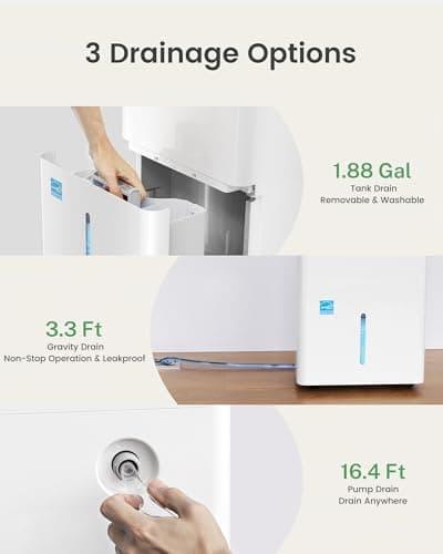 Waykar 150 Pint 2025 Energy Star Dehumidifier with Pump for Large Rooms up to 7,000 Sq. Ft. for Home, Basement, Commercial, Industrial, with Drain Hose & Tank, Auto Defrost, Smart Auto Comfort Mode 7