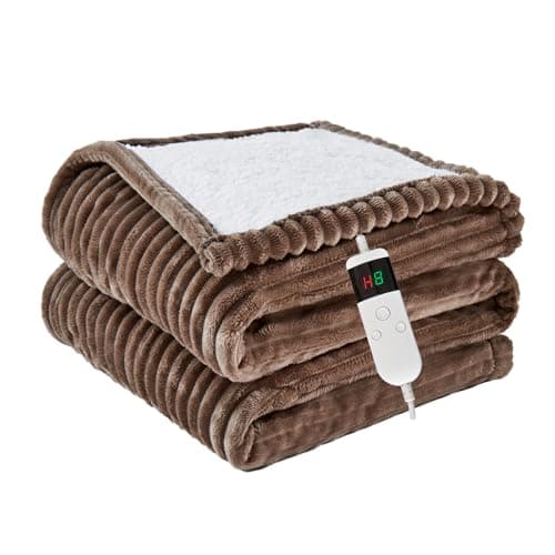 Qieryun Heated Blanket Electric Throw, Soft Flannel Heating Blanket with 8 Hours Auto Off 10 Fast Heating Levels Machine Washable Sherpa Heated Blanket with Overheating Protection