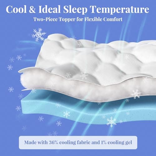 OhGeni Cooling 4 Inch Full Size Dual Layer Mattress Topper, 2 Inch Gel Memory Foam, 2 Inch Soft Pillow Top Pad, Bedroom Essentials Mattresses Cover, Extra Comfortable Sleep and Back Pain Relief 8
