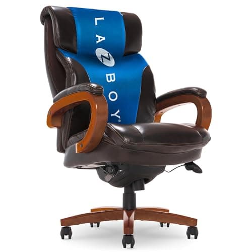 La-Z-Boy Big and Tall Trafford Executive Office Chair with AIR Ergonomic Support Technology, High Back Ergonomic Chair with Lumbar Support, Bonded Leather, Brown