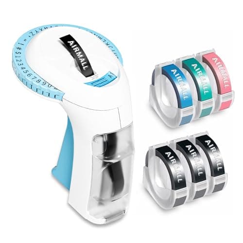 Embossing Label Maker, Omega S Vintage Embossed Label Maker, Retro Embosser Labeler with 6 Rolls 3D Embossing Label Tapes, Old School Label Printer, Waterproof for Home Office Kids DIY Crafting, Blue