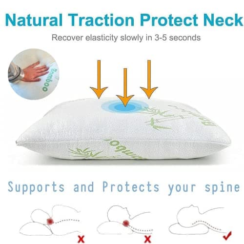 Memory Foam Rayon Bamboo Pillows Queen Size Set of 2 for Sleeping [Adjustable] - Cool & Breathable Cover with Zipper Rayon Bamboo Pillowcase - Relieves Neck Pain - Back/Stomach/Side Sleeper 7
