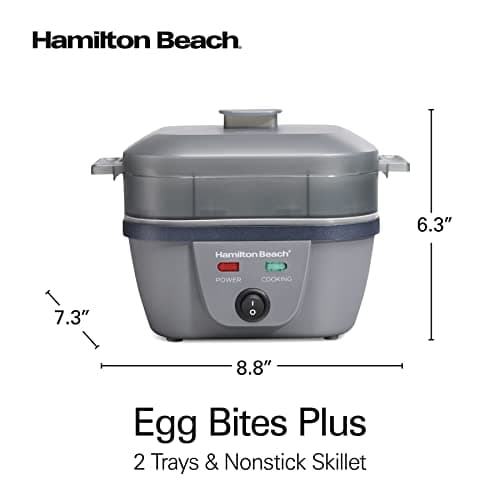 Hamilton Beach 6-in-1 Electric Egg Cooker for Hard Boiled Eggs, Sous Vide Style Egg Bite Maker and Poacher, 5.25” Non-Stick Skillet for Omelets, Scrambling & Frying, Grey (25510) 8