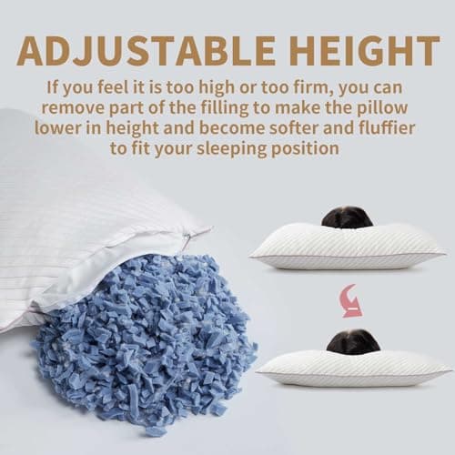 Olaftin Pillows Queen Size Set of 2 Cooling Shredded Memory Foam Pillows 2 Pack for Sleeping for Side Back Stomach Sleepers 5