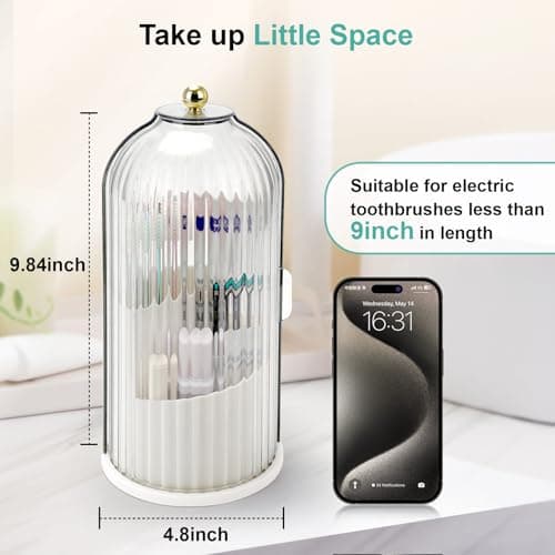 QIYVLOS Toothbrush Holders with Sliding Lid, Rotating 3 Slots Bathroom Organizer Countertop, Tooth Brush Toothpaste Holder Bathroom Counter Stand Sink Organizer Caddy for Vanity Makeup Brushes Holder 6