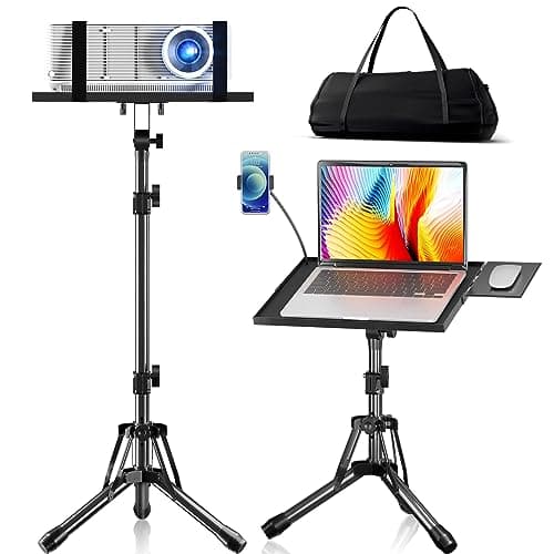 KOOV Projector Stand Adjustable Height 20" to 61", Foldable Projector Tripod Stand with Mouse Tray & Phone Holder, Portable Laptop Floor Stand for Office Home Stage Studio DJ Racks Podium Stand