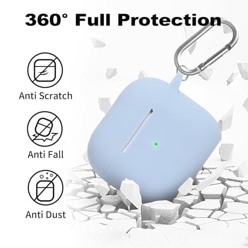 Woyinger for Airpods 4th Case Cover, Come with Cleaner Kit,Soft Skin Silicone Case Cover with Keychain, Full Protective Case for Men and Women, Compatible with AirPods 4th Generation Case,Sky Blue 4