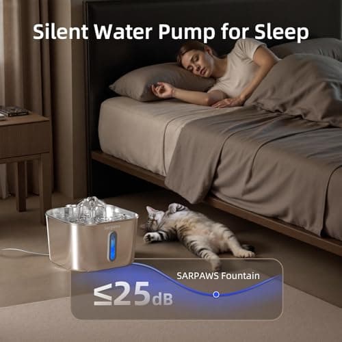 SARPAWS Cat Water Fountain Stainless Steel：74oz/2.2L Water Fountains for Cats Indoor, Cat Fountains for Drinking, Ultra-Quiet, Water Level Window, Pet Water Fountain - 2 Filters + 2 Sponges 6