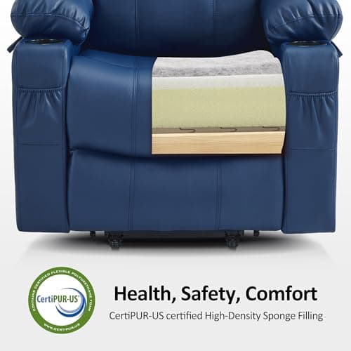 MCombo Electric Power Lift Recliner Chair Sofa with Massage and Heat for Elderly, 3 Positions, 2 Side Pockets, and Cup Holders, USB Ports, Faux Leather 7040 (Blue, Medium) 6