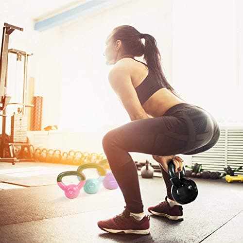 Yes4All Kettlebells 5 10 15 lbs Set Weight Vinyl Coated Cast Iron for Dumbbell Weights Exercises, Gym, Fitness, Full Body Workout Equipment Push up, Grip and Strength Training, Black 5
