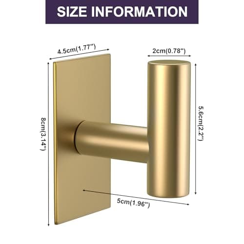 VAEHOLD Wall Towel Hooks, Heavy Duty Sticky Holder Waterproof Towel Hooks for Hanging Coat, Clothes, Closet Hook Wall Mount for Kitchen (Gold, 2 Pack) 6