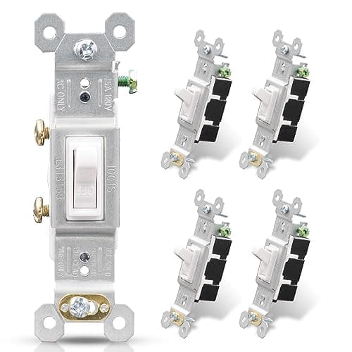 ELEGRP Single Pole Toggle Light Switch, 15 Amp, 120 Volt, Toggle Framed AC Quiet Switch, in Wall On/Off Switch Replacement, Self-Grounding, Residential and Commercial Grade, UL (5 Pack, Glossy White)