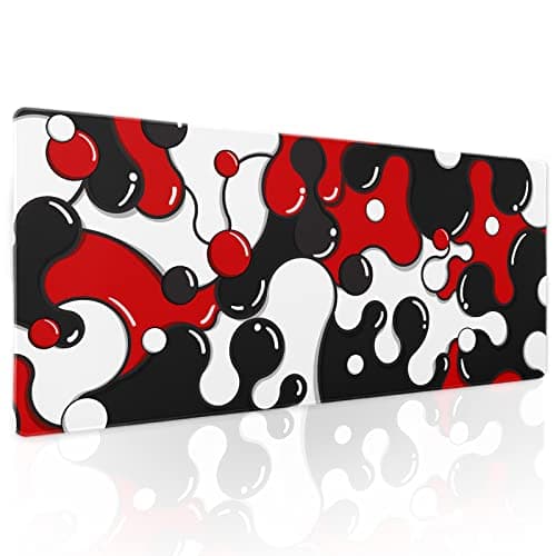 Red Black White Mouse Pad Anime Cool Geometric Japanese Extended Desk Mat 80X30cm Non-Slip Rubber Base Stitched Edge Large XL Mousepad for Desk Gaming Laptop Desktop,31.5×11.8 Inch
