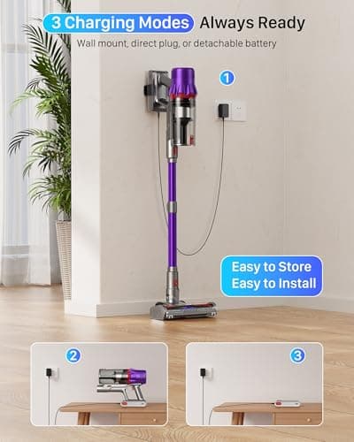 iXlion Cordless Vacuum Cleaner for Home - Powerful Stick Vacuum with HEPA Filter, 55-Min Runtime, LED Light, Anti-Tangle Brush, Detachable Battery,Lightweight Vacuum for Pet Hair,Carpets & Hard Floors 8