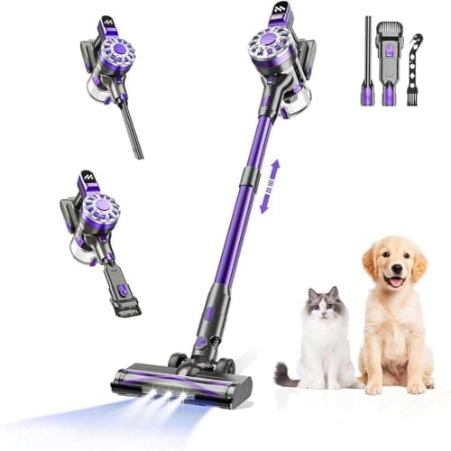 WLOTPO Lightweight Vacuum Cordless Rechargeable with Power Suction, Up to 35 Mins Runtime,Vacuum for Pet Hair, Carpets, Tile(Purple)