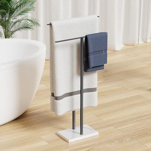 Standing Towel Racks for Bathroom: Floor Free Standing Towel Rack for Bath Towel Sturdy Marble Stand, Black, 33.86 Inches 7