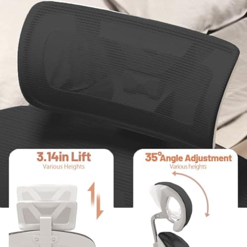 XUEGW Ergonomic Office Chair Computer Desk Chairs with Flip-up Armrests and Lumbar Support, High Back Mesh Gaming Chairs Rolling Work Swivel Task Chairs with Adjustable Headrest 7