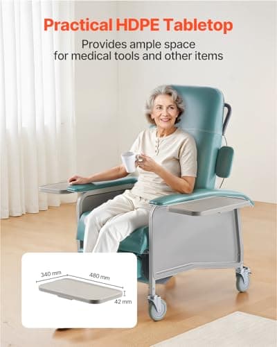 VEVOR Geri Chair Recliner, 4-Position Reclining Geri Chair with 2 Trays, 250 lbs Capacity Trendelenburg Medical Recliner Chair with 4 Wheels for Hospital, Nursing Home, Geriatric Home Care 5