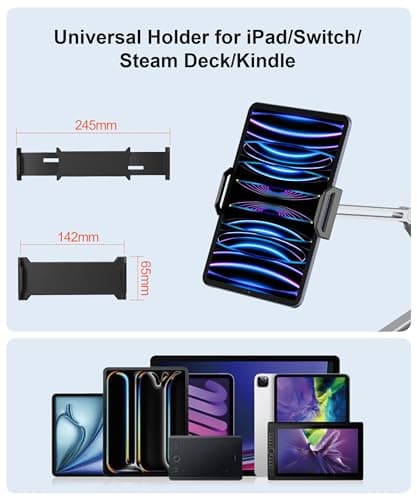 YICOSUN Tablet Arm Mount with Super Grip, Adjustable Foldable Holder & Heavy Duty Aluminum 360° Rotating Clamp for iPad, Phone, Monitor, Kindle - Universal for Desk, Bed, Kitchen - Silver 9