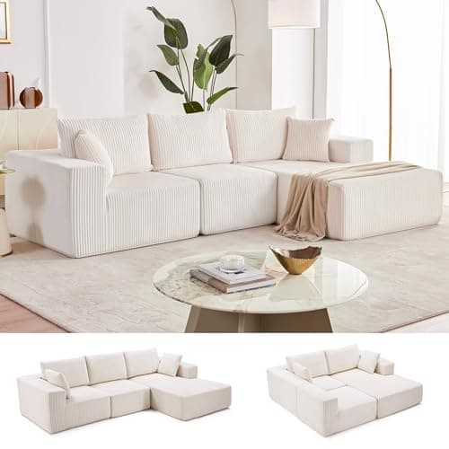Weture 108” Modular Sectional Sofa, Cloud Sectional Couch with Deep Seat, Modern Modular L-Shape Sofa with Chaise,Upholstered Boneless Couches for Living Room (Corduroy, Beige)