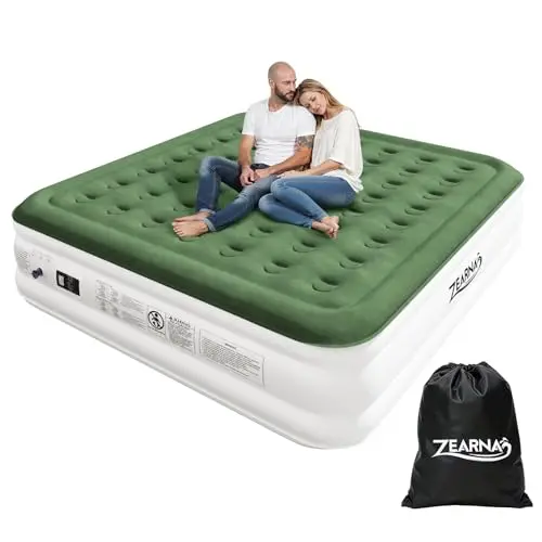 Zearna King Size Air Mattress with Built in Pump, 18" Raised Comfort Air Bed, Upgraded Flocked Top Blow up Mattress with Carrying Bag, Inflatable Mattress for Guests & Home, AirBed, 750 lbs Max