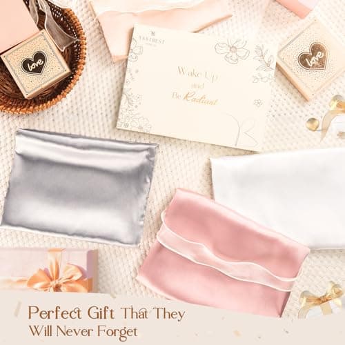 Yanibest Satin Pillowcase, Silk Pillow Cases for Hair and Skin with Zipper, Standard Pillow Cases Set of 2 for 20"x26", Exquisite Packaging for Women Men 6