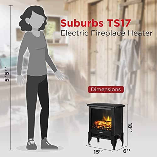 TURBRO Suburbs TS17 Compact Electric Fireplace Stove, 18” Freestanding Stove Heater with Realistic Flame - CSA Certified - Overheating Safety Protection - for Small Spaces - 1400W 6