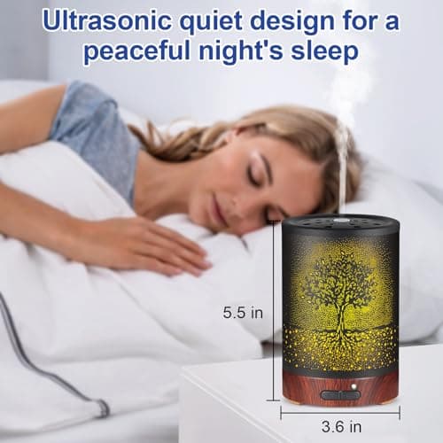 Essential Oil Diffuser- Aromatherapy Diffuser with7 Colors Light and Auto-Off for Women Metal Cool Mist Humidifier for Home and Office for Mom Women(Tree) 5