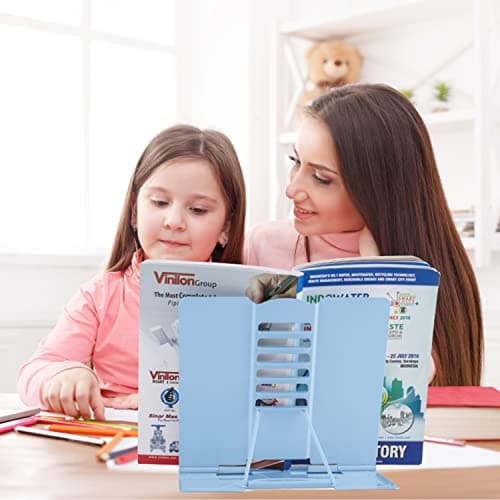 Honagu Metal Desk Book Holder, Hands Free Adjustable Cookbook & Document Holder, Portable Bookstand for Music Books, Textbooks, Recipes, Tablets & iPads (Light Blue) 7
