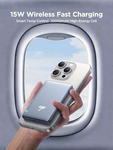 Aioneus Magnetic Portable Charger 10000mAh Magnetic Power Bank with PD 20W USB-C Fast Charging & Slim for Magsafe Battery Pack for iPhone 16/15/14/13/12 Pro/Max/Plus/Mini(Black) 6