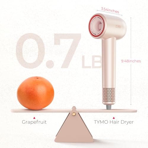 Blow Dryer with Comb, TYMO AIRHYPE Compact 200 Million lonic Hair Dryer with Diffuser, Fast Dry Pink Blow Dryer for Women 110,000RPM Portable Hairdryer for Curly Hair, 4 Temps & 2 Speeds 8