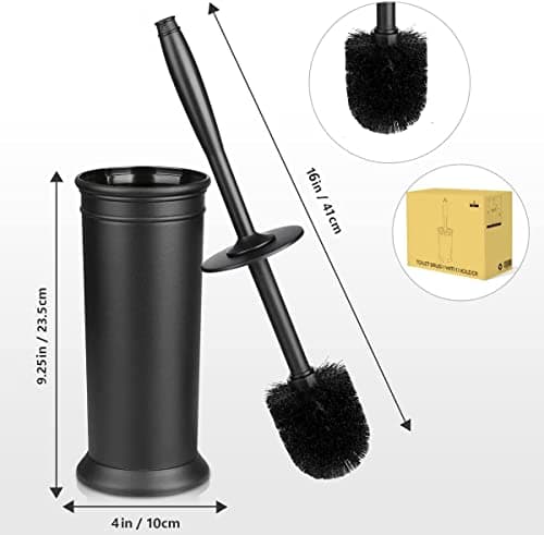 Toilet Brush and Holder 2 Pack, Toilet Bowl Brush with Extra Long Handle, Toilet Scrubber and Covered Holder, Toilet Brushes for Bathroom-Space Saving, Covered Brush, Durable, Deep Cleaning(Black) 7