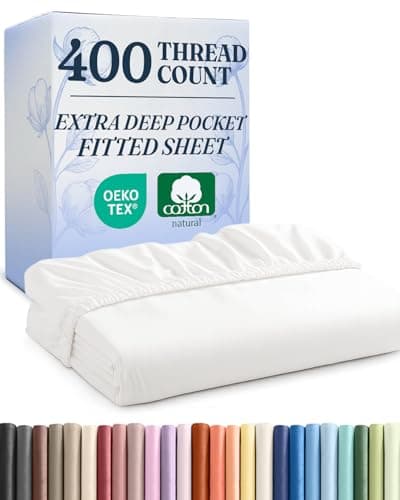 Extra Deep King 400 Thread Count Cotton Fitted Sheet - Hotel Luxury Single Fitted Sheet Only - Easily Fits 18" to 24" Mattress - Soft, Wrinkle Free, Breathable & Comfy Extra Deep Pockets White Fitted