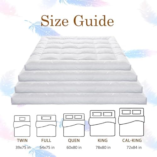 WhatsBedding 5 Inch Duck Feather Bed, 100% Cotton Mattress Topper, Extra Thick 2500gsm Overfilled Pillow Top, Hotel Collection 6