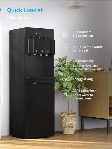 Tabu TABU Bottom Loading Water Cooler Dispenser,Hot & Cold Water Cooler Dispenser,with Anti-Scalding Design,Storage Cabinet and Child Safety Lock,Holds 3 or 5 Gallon Bottle,for Home, Office(Black) 5