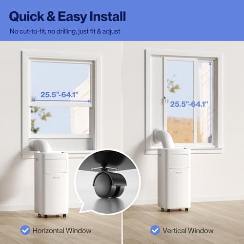 DELLA Smart WiFi Enabled 10000 BTU Portable Air Conditioner Cools Up To 250 Sq. Ft. Work with Alexa,Geo Fencing Cooling, Dehumidifier & Fan Portable AC Unit w/Remote Control & Window Kit 8
