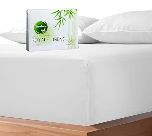Royale Linen Bamboo Viscose Fitted Sheet King Only - Cooling King Size Fitted Sheets - Deep Pocket Up to 16" - Organic Viscose Derived from Bamboo - Breathable & Silky Bottom Sheet (78x80 Inch, White)