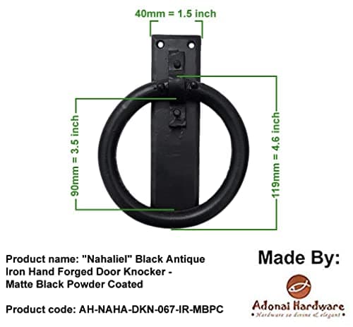 Adonai Hardware "Nahaliel" Black Antique Iron Hand Forged Door Knocker - Matte Black Powder Coated 5