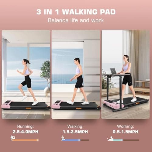ANCHEER Pink Walking Pad Samll Treadmill with Incline - Under Desk Treadmills with Vibration Massage Plate, 2.5HP Compact Portable Treadmills for Home, Office, Remote Control and LED Display 8