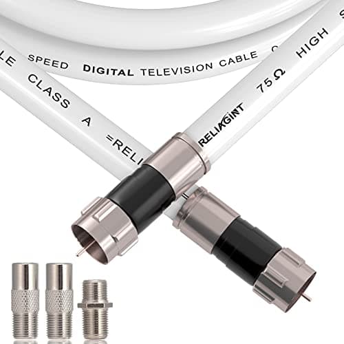 RELIAGINT 50ft RG6 Coaxial Cable White, 75 Ohm Coax Cable with F Connector & F81 Double Female Coupler, Low Loss High-Speed TV Antenna Extension Cord for HD TV, Satellite & Dish