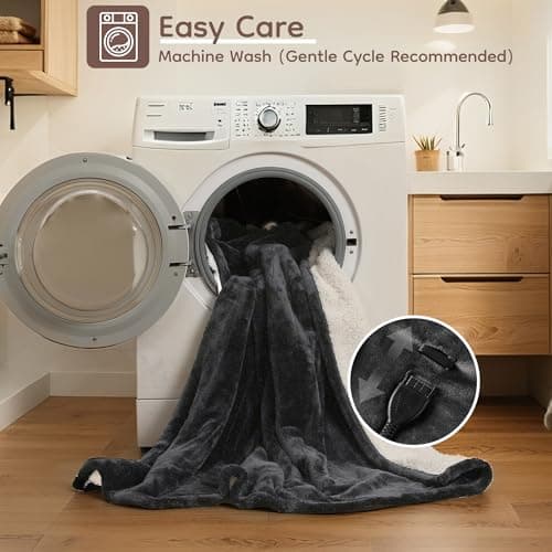 LaffyLo Electric Heated Blanket Full Size - 72"x84", Soft Flannel Heating Blanket, 10 Heating Levels, 1-12 H Auto Shut Off, Breathable Warm and Washable for Bed, Dark Grey 9