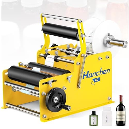 Hanchen Manual Round Bottle Labeling Machine with Comfort Press Handle for Precision & Speed, Adjustable Bottle Labeler Label Applicator Machine for Vial Light Small Bottles Effortless Labeling