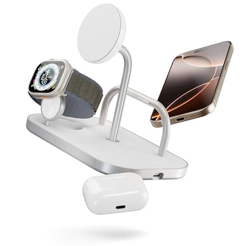 Zens 4-in-1 Wireless Charger, MagSafe and Qi2-compatible, 15W Ultra-Fast Wireless Charging for Apple iPhone 16/15/14/13/12 Series, Apple Watch, AirPods, Includes Power Adapter (White)