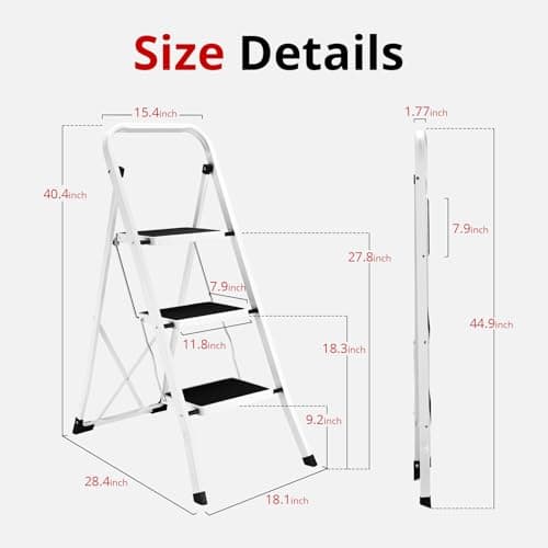 HBTower Step Ladder Folding Step Stool for Adults with Anti-Slip Pedal,330 lbs Capacity for Kitchen, Home,White 6